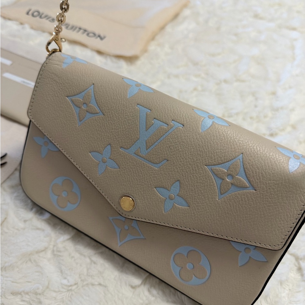 Louis Vuitton Tan and Light Blue Monogram Clutch